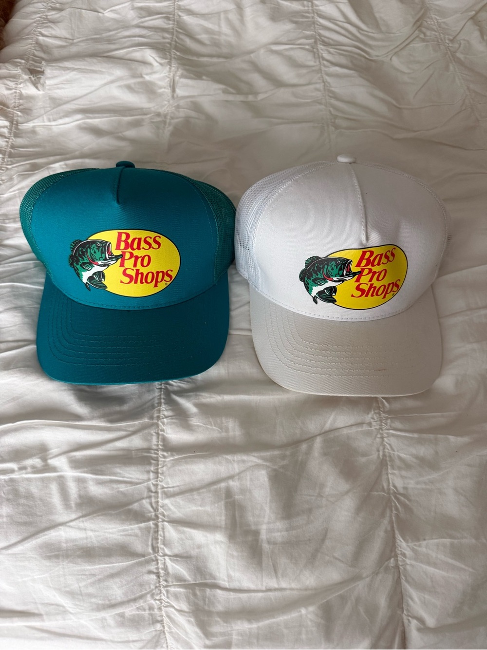 Bass Pro Shops Teal and White Trucker Hats with Yellow Logo (Pair)